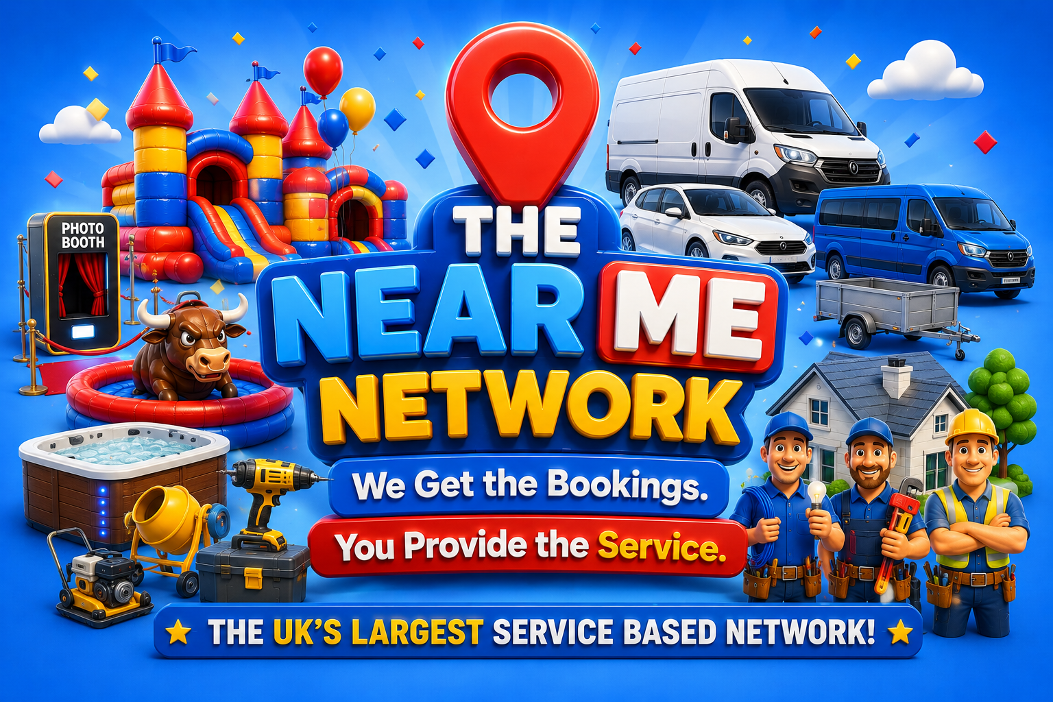 The Near Me Network — bouncy castles, vehicles, tools, trades and event hire